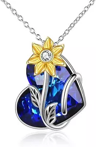 Collar Colgante Corazón Pareja Plata Esterlina Regalos por Amor con Cristales Azules - Imagen 1 de 7