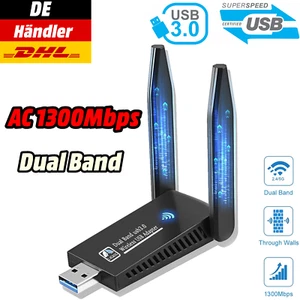 WLAN Stick 1300Mbps USB WiFi AC Dongle Wireless Adapter Dual Band 2.4GHz 5GHz PC - Bild 1 von 12