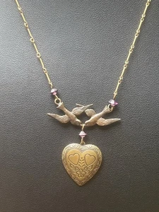 Collana Vintage Piddly Links Love Bird Dolce Cuore Stile Medaglione Ciondolo Cristallo - Foto 1 di 6