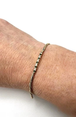 Vintage 14k Gold Bracelet with 5 Emeralds and 5 Diamonds Spiga Wheat Chain - Image 1 of 4