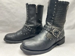 Harley Davidson D87017 Women's 8.5 B Black Leather Silver Studs Biker Ride Boots - Picture 1 of 7
