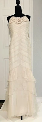 THEIA WHITE WEDDING GOWN FORMAL SILK DRESS 6 ROSES ROSETTES MERMAID NEW $995 - Image 1 of 4