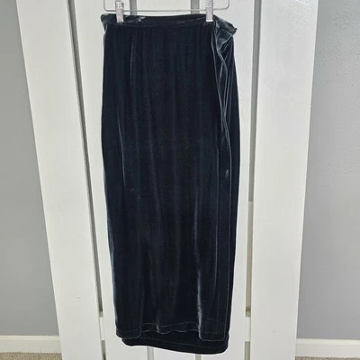 Maxi Envoltura Eileen Fisher Terciopelo Rayón Seda De Colección Falda Verde Bosque Pequeña Boho Foto 1 de 4