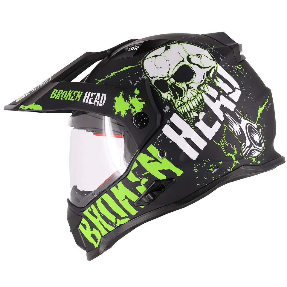 Broken Head Endurohelm Mit Sonnenblende Bone Crusher Grün (Größe S & M) - Bild 1 von 4