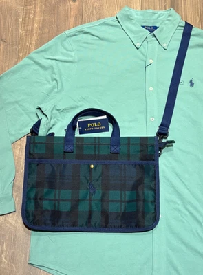 Polo Ralph Lauren Big Pony Tote Bag/Crossbody Bag/Briefcase Bag-Navy Green Plaid - Image 1 of 4