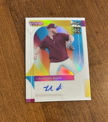 Landon Sims 2022 Leaf Vivid White Rookie Auto BALS1 Bulldogs Diamondbacks /25 RC - Image 1 of 2