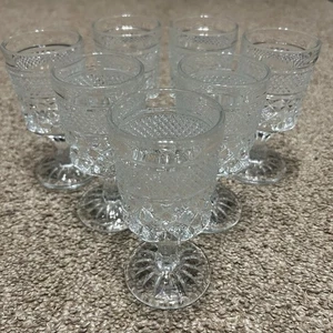 Vintage Set Of 7 Anchor Hocking Wexford Pattern Goblets - Picture 1 of 8