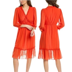 * Neu ohne Etikett Nanette Lepore Madeline Clip Jacquard Langarm Kleid in Mandarine Gr. 6 - Bild 1 von 10