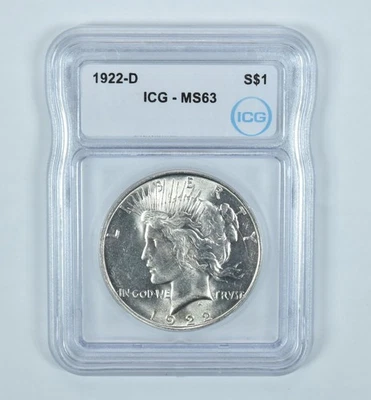 1922-D Peace Silver Dollar MS63 ICG *2076 - Image 1 of 4