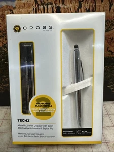 CROSS Tech 2 Ballpoint / Stylus Black Ink Chrome w 2 Ink Refills Open box - Picture 1 of 7