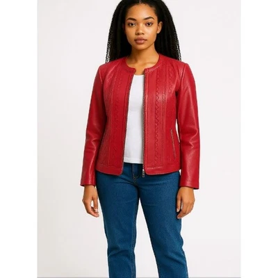 Chaqueta Nygard Roja Adornada Cuero Mixto Media Cremallera Frontal XL Foto 1 de 4