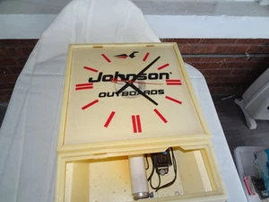 VINTAGE JOHNSON OUTBOARD MOTOR BOATS SQUARE FACE CLOCK OLD PLASTIC - Picture 1 of 8