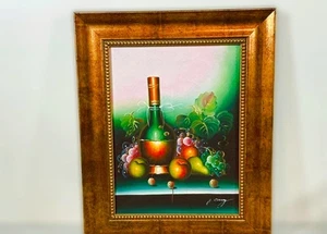 Botella de uvas vintage de naturaleza muerta firmada por J. Carrey enmarcada 17,5 x 21,5 - Imagen 1 de 9