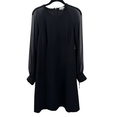 Calvin Klein Dress Womens 10 Black Sheer Sleeve Long Cuff Shift Career NWT - Image 1 of 4