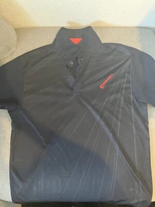 AND1 Polo Shirt Mens Size L Shiny Dark Blue Red Accents Short Sleeve Collared - Picture 1 of 5