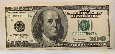 2003 A Series $100 FRN Fancy Low S# DF 00775007 A - Image 1 of 2