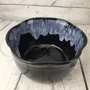 Pottery Planter Mid Century Modern Art Black White Drip Glaze Ruffle Bowl USA - Picture 1 of 11