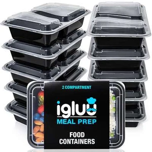 Igluu Reusable Plastic Food Storage Container 2 Compartment BPA Free [10 Pc] - Picture 1 of 10