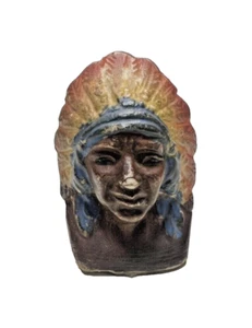 Antique Hand Painted Chalkware Native American Indian Japan Head Figurine Bust - Picture 1 of 5