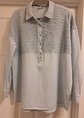 TRIBAL JEANS Pop Over Denim Tunic Pin-Tuck Front Soft Peri 100% Lyocell ~ LARGE - Image 1 of 4