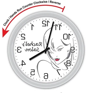 REVERSE MIRROR Salon PERSONALIZED Wall Clock Beauty Spa Haircut Backwards GIFT - Picture 1 of 2