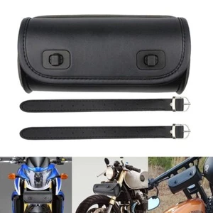 Motorcycle Handlebar BagPU Leather Universal Barrel Roll Tool BagBlack - Picture 1 of 6