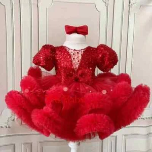 Glitter Girl Dress Ruffles Short Sleeves Cute Baby Tutu Party Gown Prom Dress - Picture 1 of 13