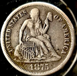 1875cc Seated Liberty Dime Above Bow XF - Picture 1 of 5