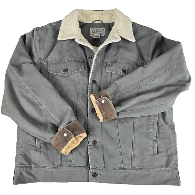 Chaqueta De Colección LL Bean Hombres M Camionero Sherpa Forrada de Vellón Lona Verde Salvia Rara/Difícil de Encontrar Foto 1 de 4