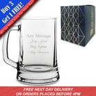 Personalised Engraved Glass Beer Stein, Gift Boxed, Personalise with Any Message