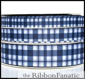 Cinta de grosgrain a cuadros 3 yardas 5/8" o 7/8" o 1,5" azul marino gris blanco - Imagen 1 de 2