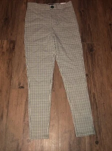 NWOT Zara Womens Pants Green Plaid Leggings Trousers High Risers SZ Medium - Picture 1 of 15
