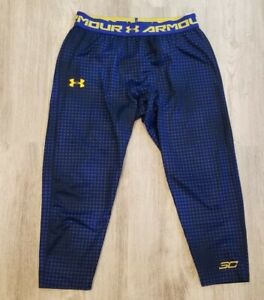 Under Armour Mens L Steph Curry SC Cold Gear Compression Blue/Yellow Leggings