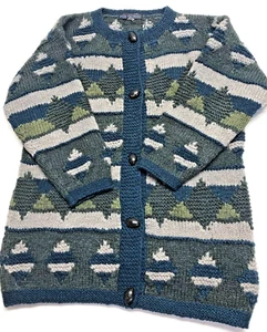 Vintage 3D Chunky Knit Cardigan Sweater Womens Large L XL Cabincore 90s Holiday - Foto 1 di 15