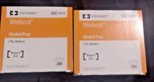 2 NEW BOXES TOTAL 400 WEBCOL MED SIZE ALCOHOL PREP PADS WIPES/FREE SHIPPING USA - Picture 1 of 2