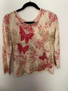 SIGRID OLSEN Beige/Coral Butterfly Design Top Sz. M NWT $138 - Picture 1 of 3