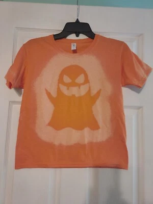 Camisa Halloween Fantasma Naranja Blanqueador Juvenil Talla Mediana Unisex Hecha a Mano (B3) Foto 1 de 4