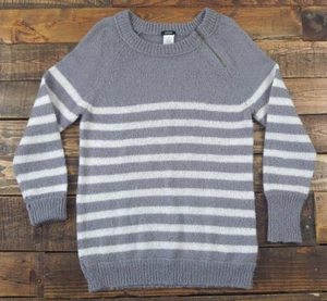 J. CREW Chalet Stripe Zip Crew Neck Gray Soft Sweater Fits S 34091 - Picture 1 of 5