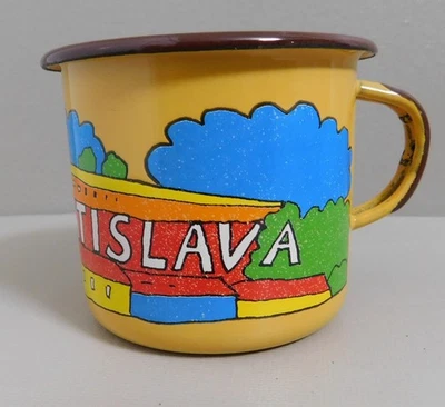 Caneca esmaltada tcheca Smaltum City Scape abstrata feita artesanalmente OOAK Batislava - Imagem 1 de 4