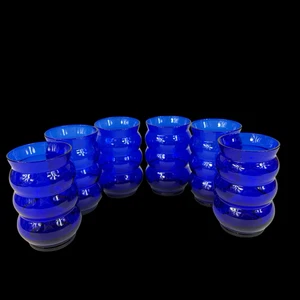 Lot 6 VTG 1930s Harpo Bubble Tumblers 6 oz Louie Glass Cobalt Blue MCM 3-5/8" - Picture 1 of 12