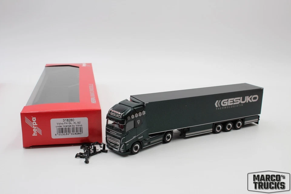 Herpa Volvo FH 16 Gl. XL 2020 CoolBox semitrailer "GESUKO" No. 318280 1:87 /HN34 - Image 1 of 1
