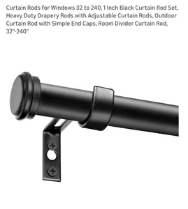 Gardinenstangen für Fenster 32 bis 240, 1 Zoll schwarz Gardinenstangen-Set, robust - Bild 1 von 11