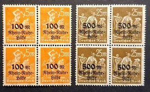 Germany Stamps 1923 Rhine Ruhr Relief Fund x 2 blocks of 4 SG257/8 MI258/9 MH - Picture 1 of 2