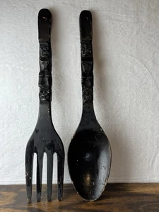 Vintage Holz Löffel Gabel Tiki Bar Totem Wanddeko - Bild 1 von 13