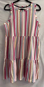 Gap Women’s Sz Large Lightweight Multi Stripe Tiered Sleeveless Sundress Pink - Picture 1 of 9
