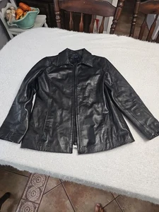 GAP Damen Jacke schwarz Echtleder Full Zip Größe M Medium - weiches Leder - Bild 1 von 3
