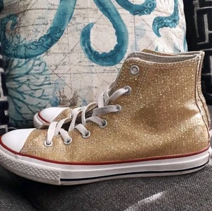 Converse Chuck Taylor Hi-Top Sneakers in Gold, Size 4 - Picture 1 of 6