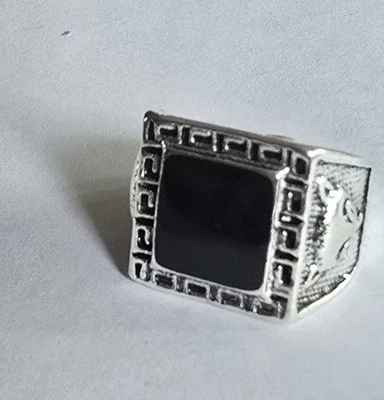 JUEGO BISEL ÓNIX NEGRO NUEVO TALLA 10 CALIDAD TITANIO PLATA ANILLO HOMBRE Foto 1 de 3