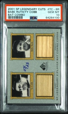 POP 2 PSA 10 Babe Ruth Ty Cobb 2001 SP Legendary Cuts Dual Game Used Bat #’d/25 - Image 1 of 3