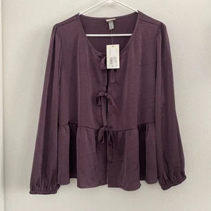 Blusa para mujer A New Day manga larga con corbata frontal ciruela púrpura XL - Imagen 1 de 6
